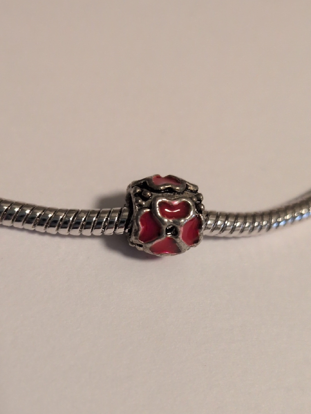 Silver Red Enamel Hearts Spacer Charm for Pandora Style Bracelet